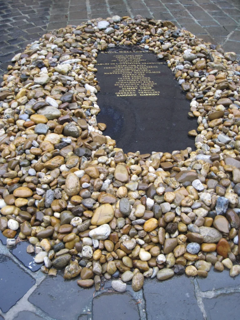 View of the memorial area behind the Dohány Street Synagogue in Budapest.
