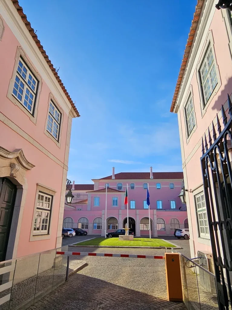 Front-facing view of the Portuguese Ministry of Foreign Affairs at Palácio das Necessidades in Lisbon.
