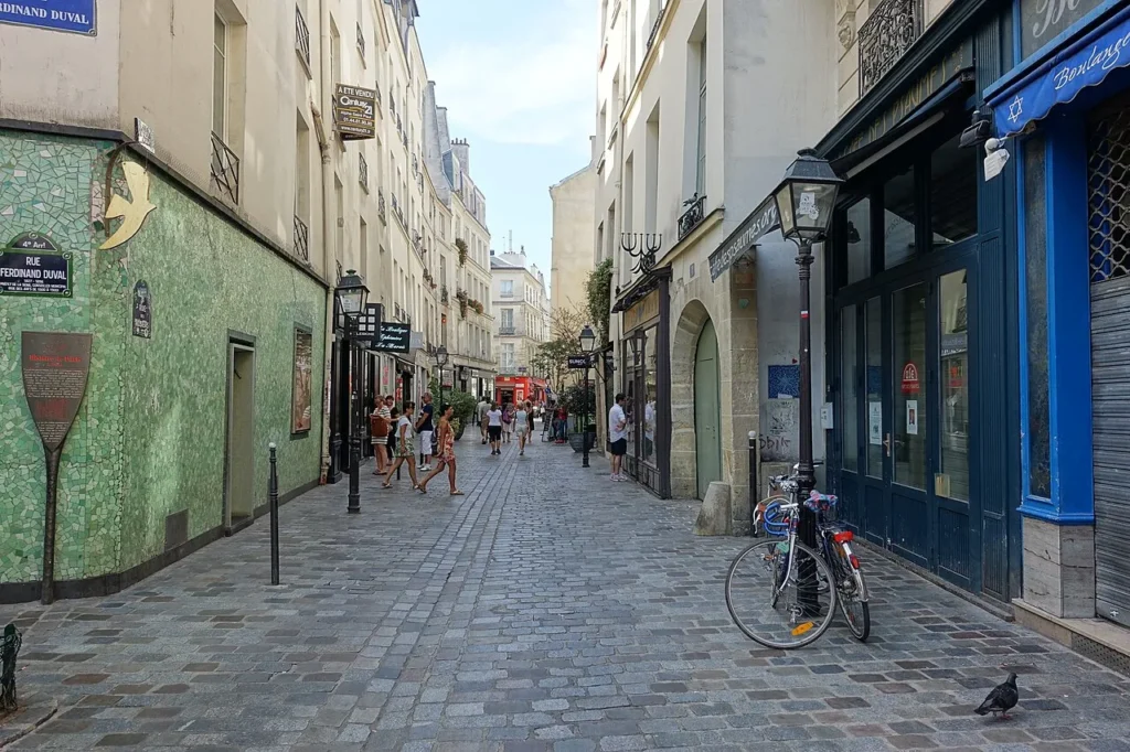 Street view of the Jewish Marais near Rue Ferdinand-Duval.