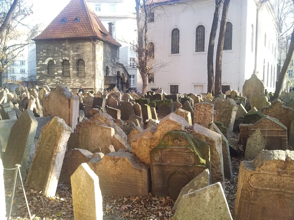 Old Jewish Cemetery with the Klausen Synagogue and Ceremonial Hall nearby.