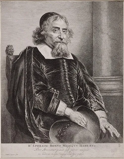 Etched portrait of Ephraim Bueno by Jan Lievens.