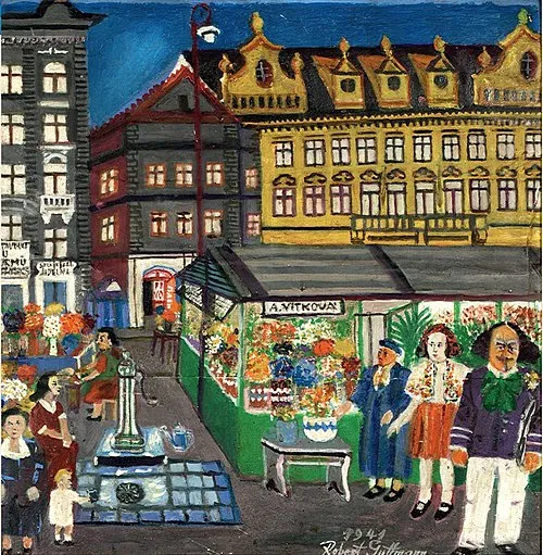 Self-portrait by Robert Guttmann at Prague’s Uhelný trh.