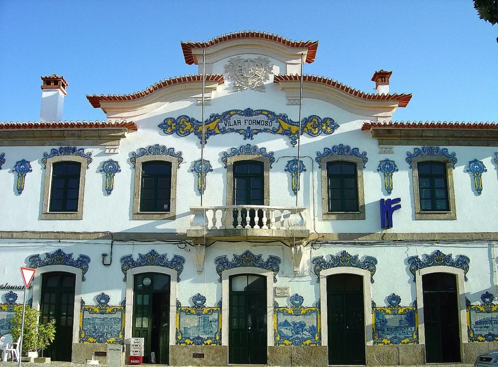 Vilar Formoso railway station with azulejo panels.